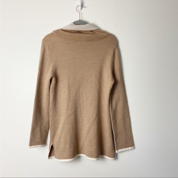 ANN TAYLOR • Women’s Tan/Cream Cowl Neck Gold Button Detail Tunic Sweater XS - Picture 2 of 4